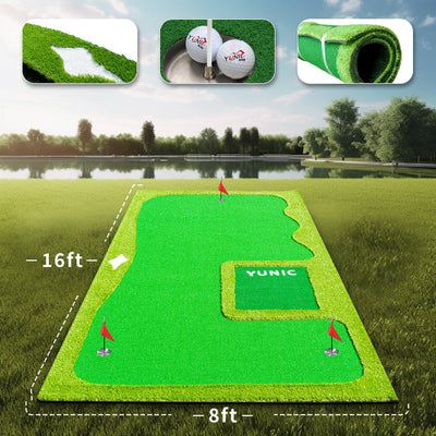 Yunic Golf Premium 8ft x 16ft Putting Green with Elevation Slope - Korvel