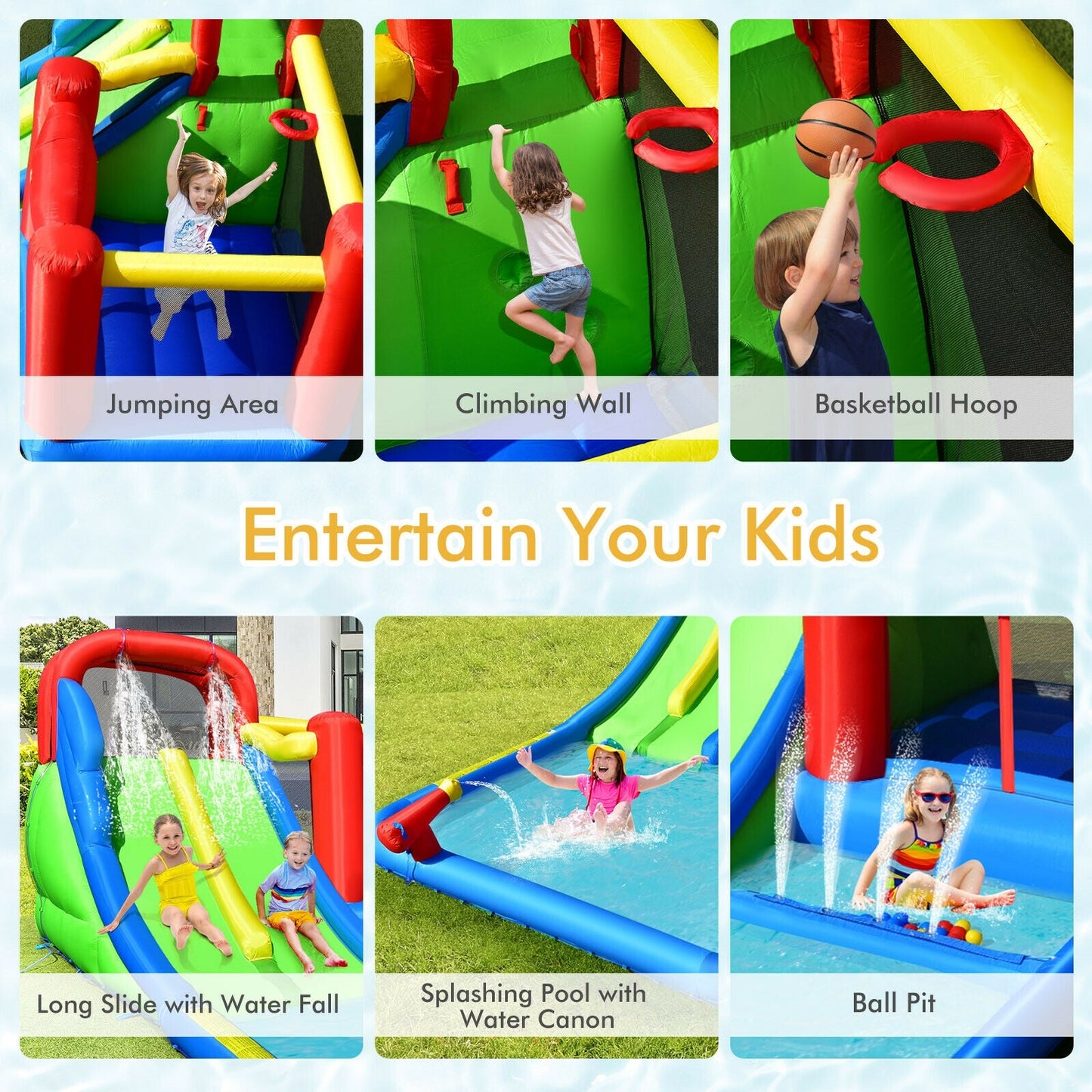 Toboggan Aquatique Gonflable avec Boules Océaniques pour Enfants