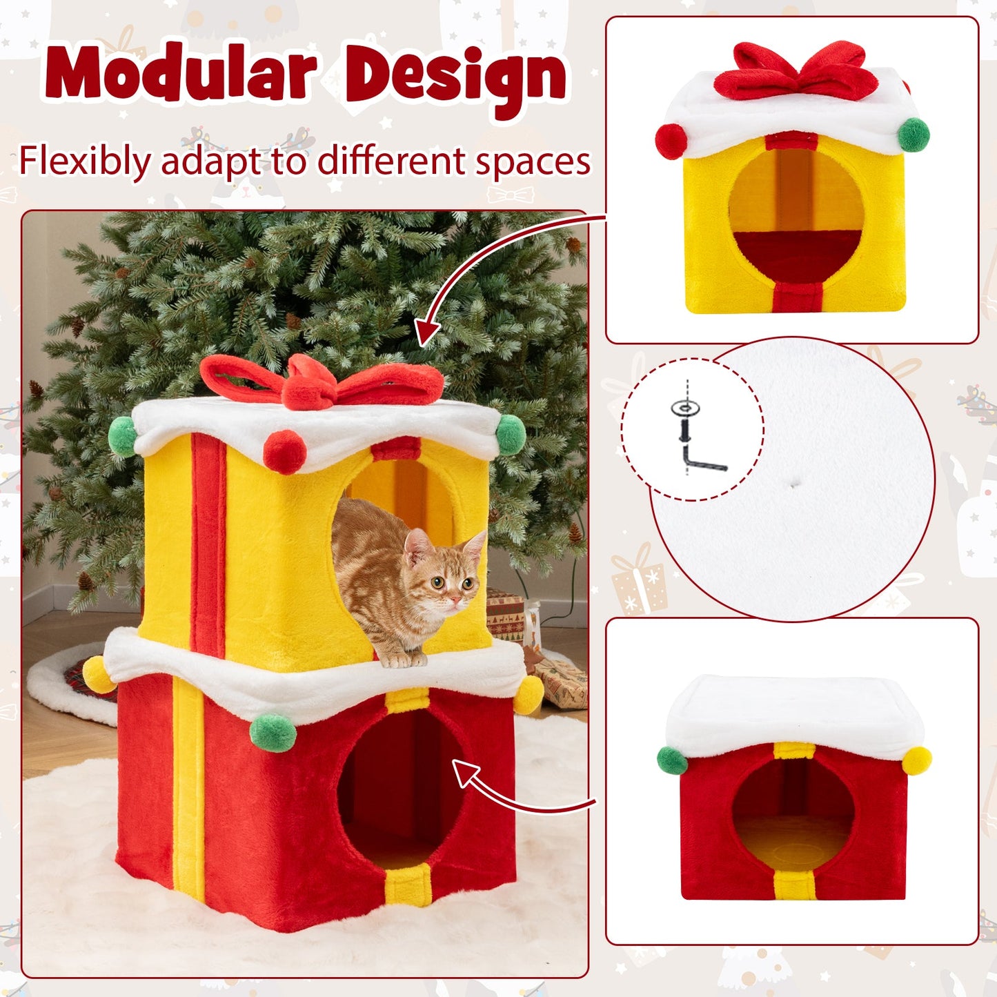 Festive Gift Box Shaped Cat House for Cozy Holiday Comfort