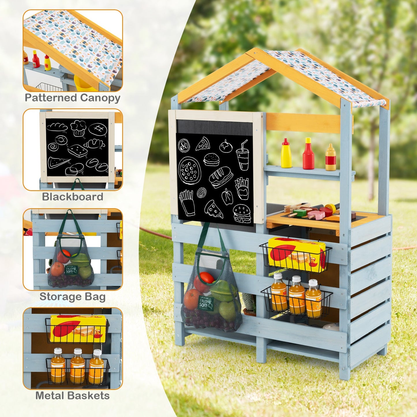 2 in 1 Wooden Mud Kitchen with Removable Water Box - Gray