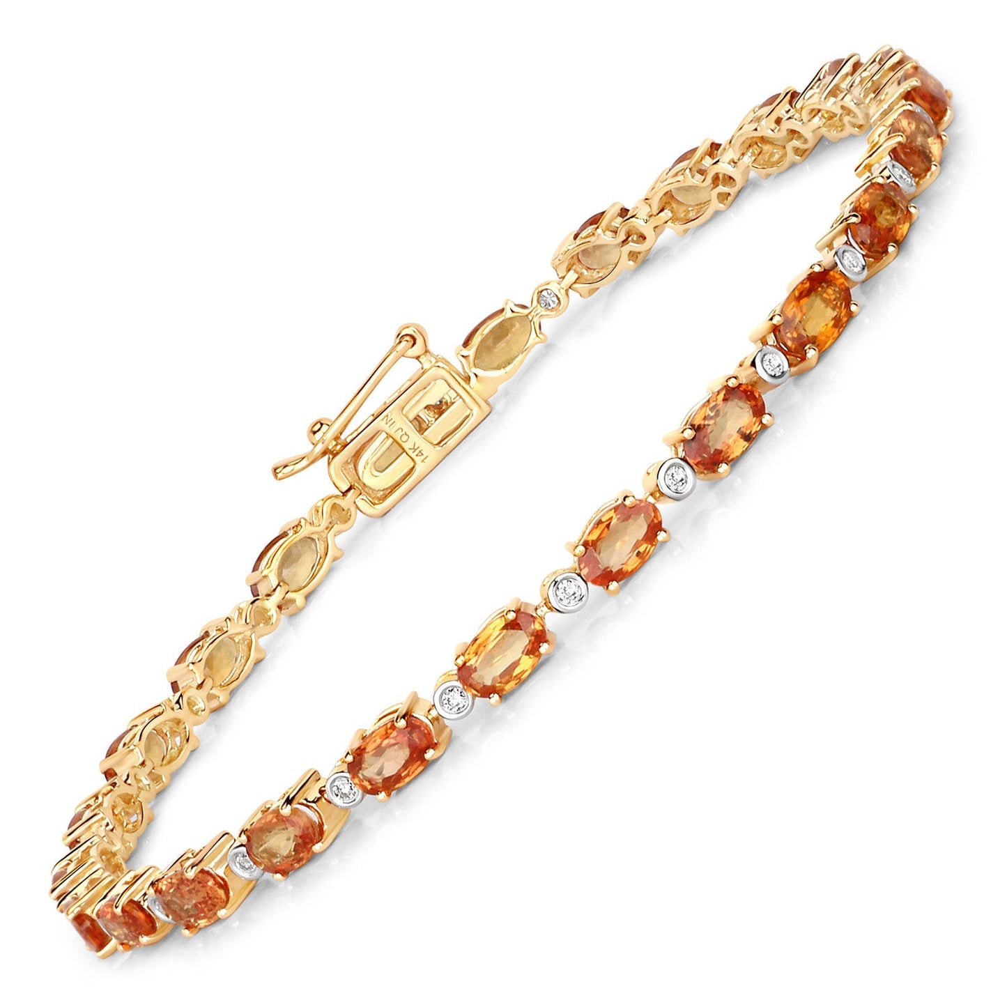 Bracelet en or 14K avec saphirs orange et diamants de 7,39 carats