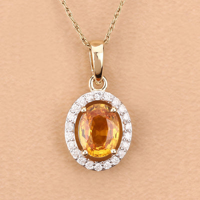 1.78 Carat Genuine Yellow Sapphire & Diamond 14K Gold Pendant