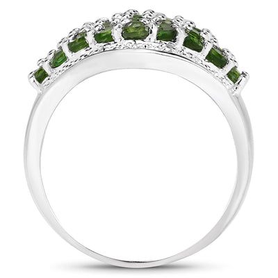 2.41 Carat Genuine Chrome Diopside & White Topaz Sterling Silver Ring