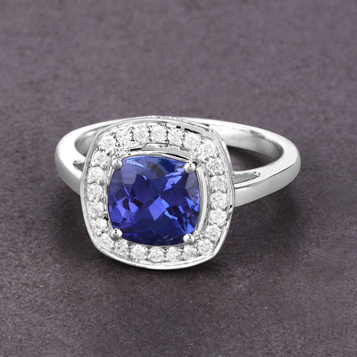 2.26 Carat Genuine Tanzanite and Diamond 14K White Gold Engagement Ring