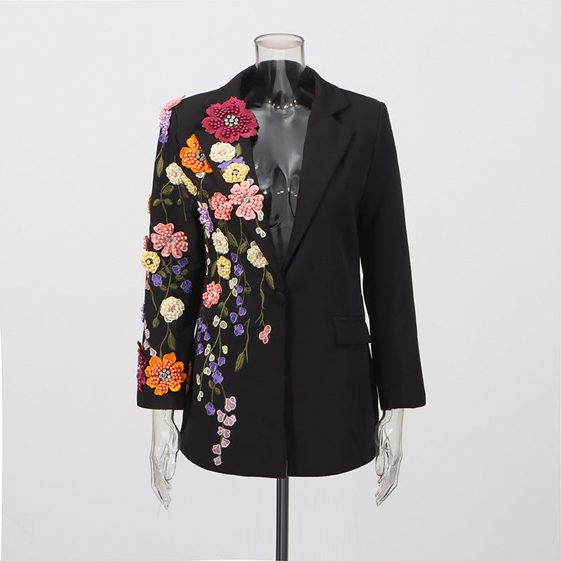 Elegant Women's Suit with 3D Floral Embroidery