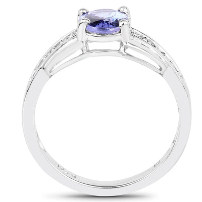1.27 Carat Genuine Tanzanite and Diamond Sterling Silver Ring