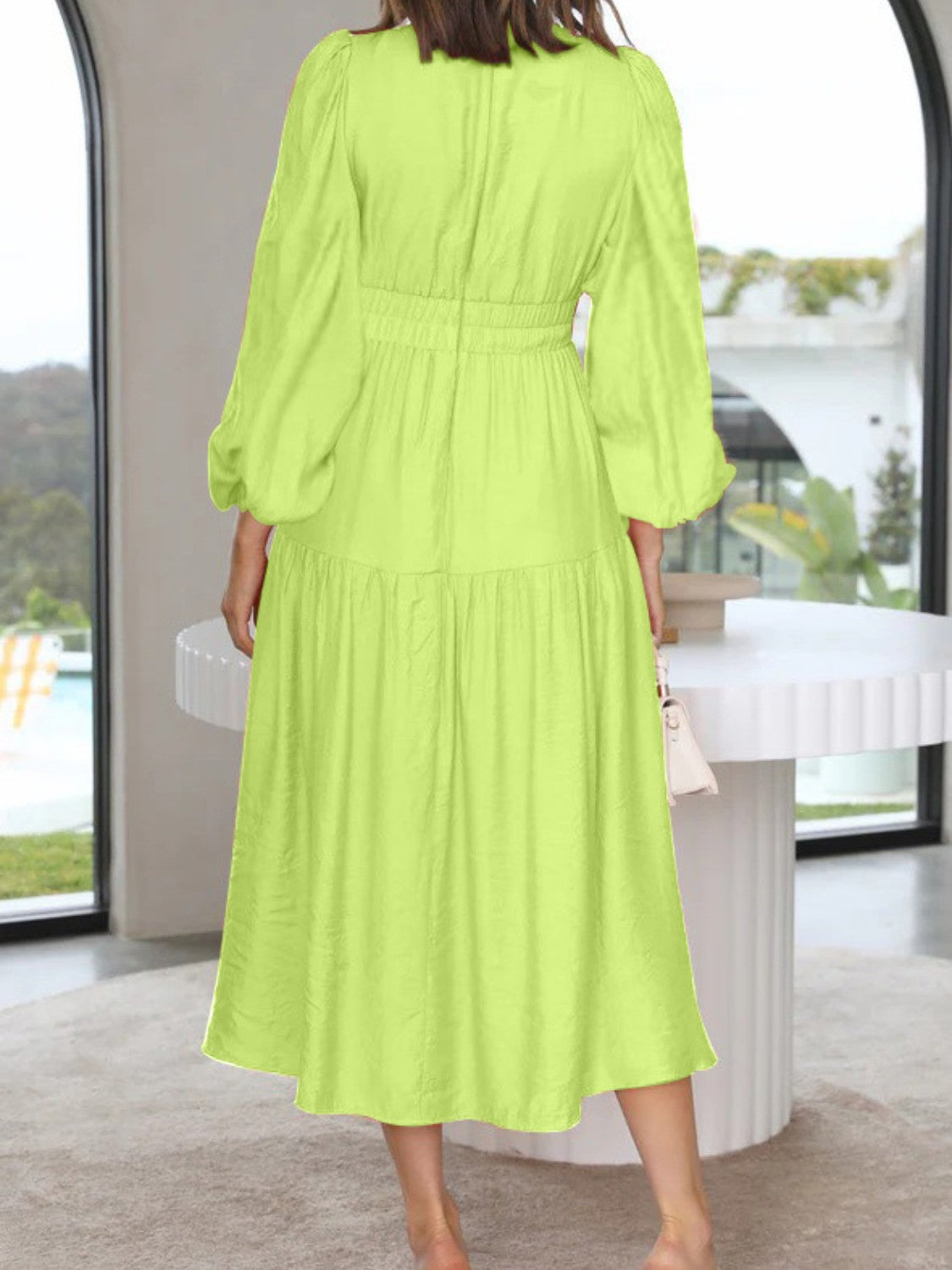 Elegant Lightweight Deep V-Neck Balloon Sleeve Maxi Dress