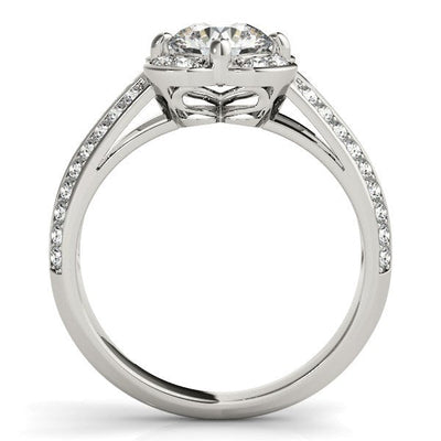 Round Diamond Floral Motif Engagement Ring in 14k White Gold