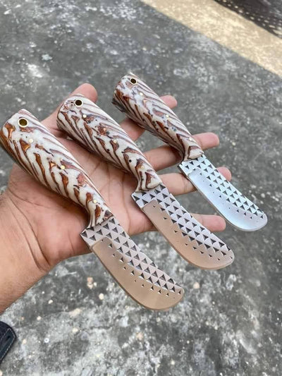 Artisan Crafted Skinner Knife with Premium Rasp Tool Steel Blade and Unique Epoxy Pine-Cone Handle - Korvel
