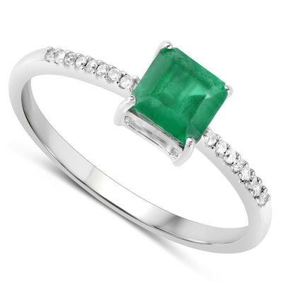 0.64 Carat Zambian Emerald and Diamond 14K White Gold Engagement Ring