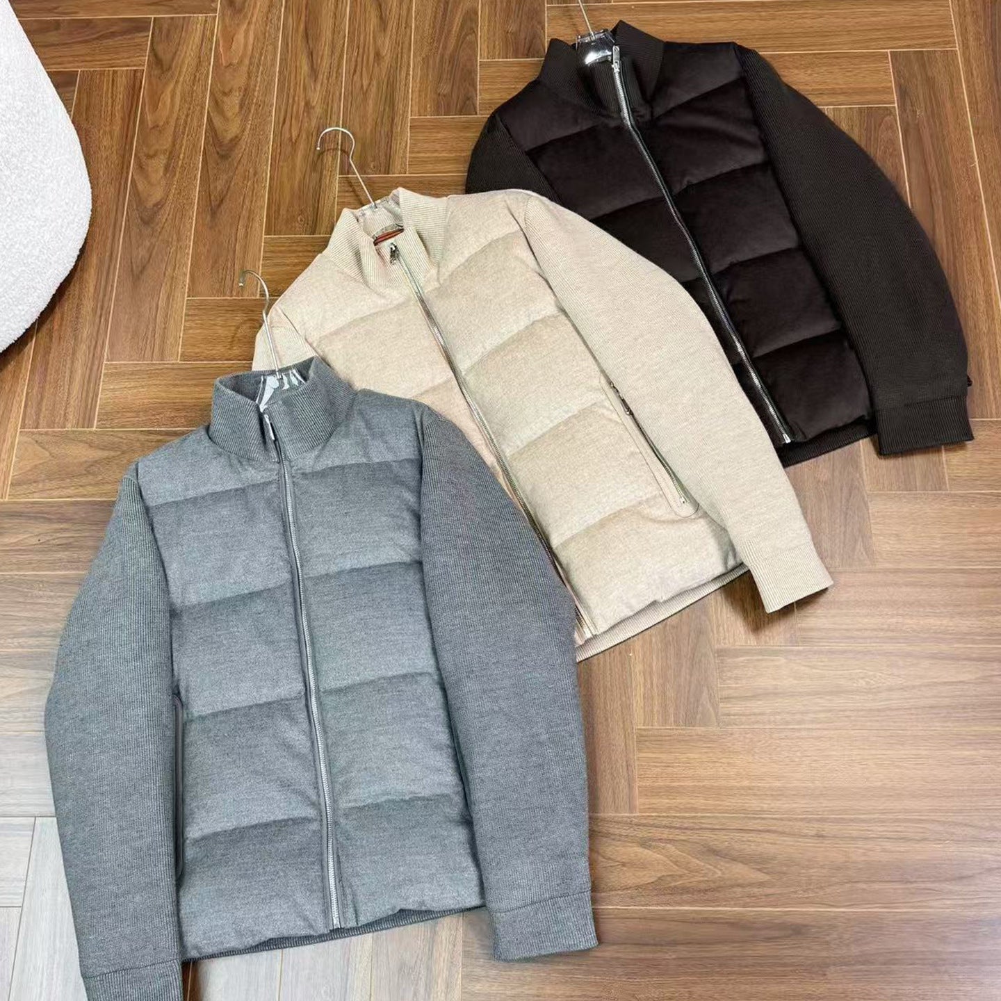 Stylish Wool Knit Patchwork White Duck Down Jacket