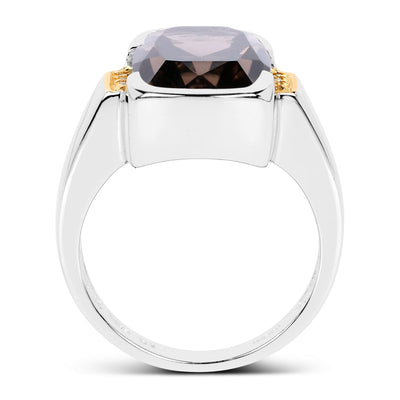 Two Tone Plated 5.51 Carat Smoky Quartz & White Topaz Ring