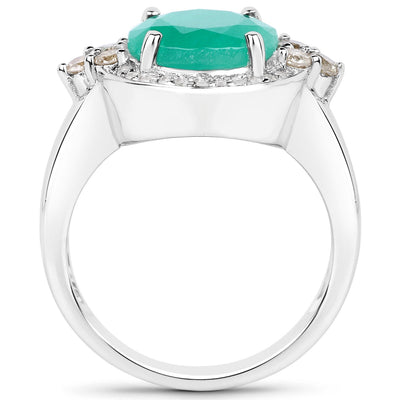 3.51 Carat Emerald and Diamond .925 Sterling Silver Engagement Ring