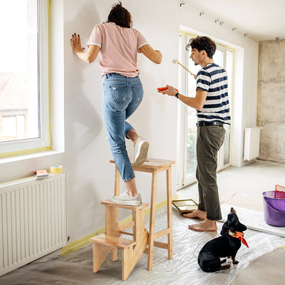 Escalera Plegable 3 en 1 - Madera de Caucho Natural