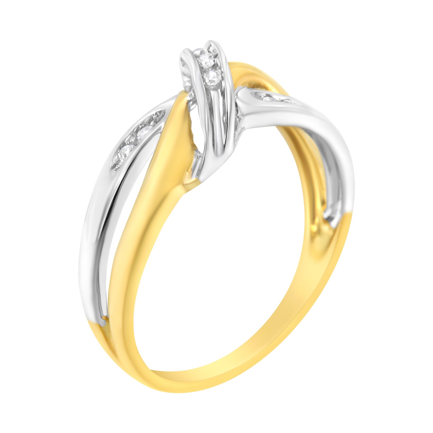 Anillo de bypass de diamantes de corte redondo en oro amarillo y blanco de 10K