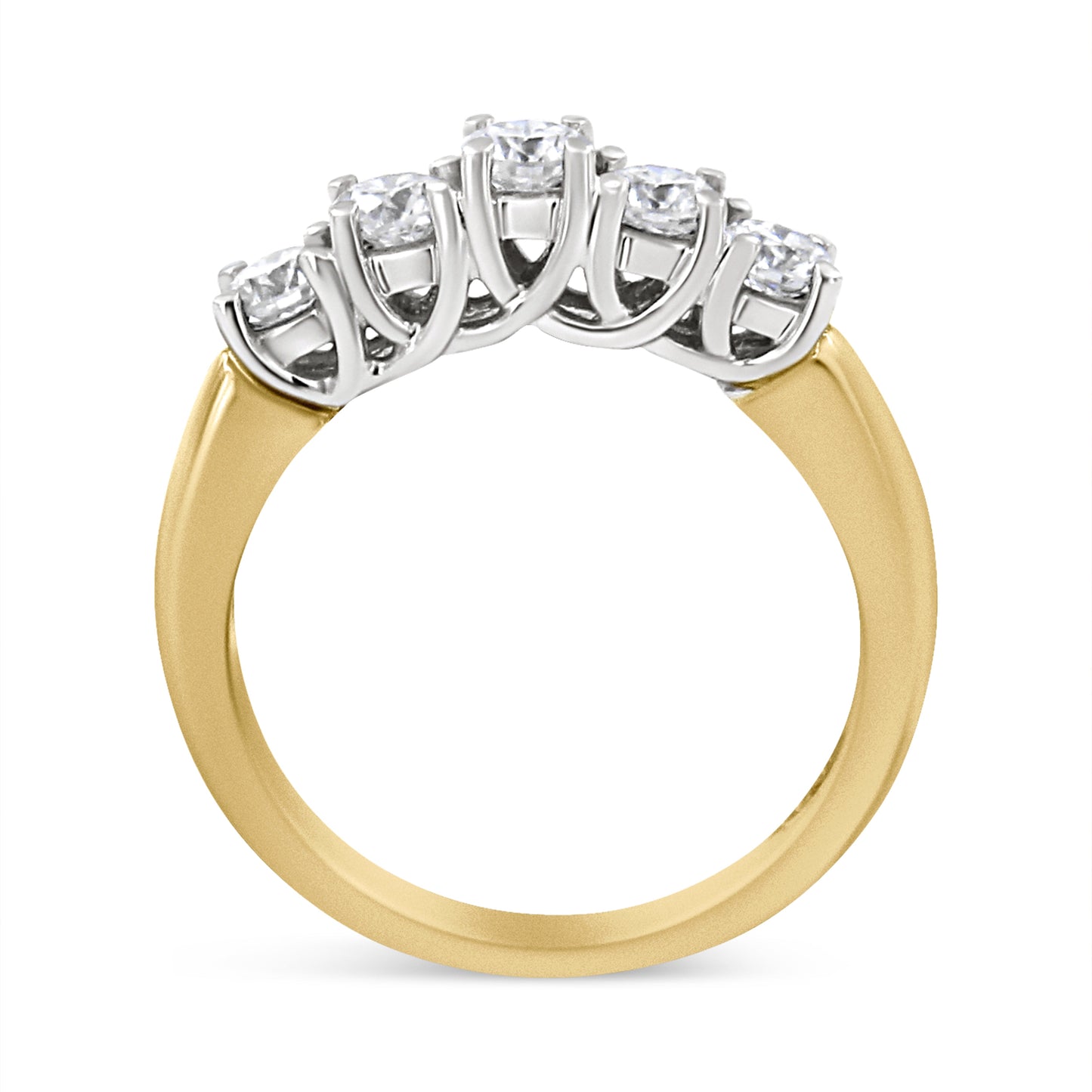 Bague en diamant taille ronde 5 pierres en or jaune 18K 1,0 Cttw - Taille 6