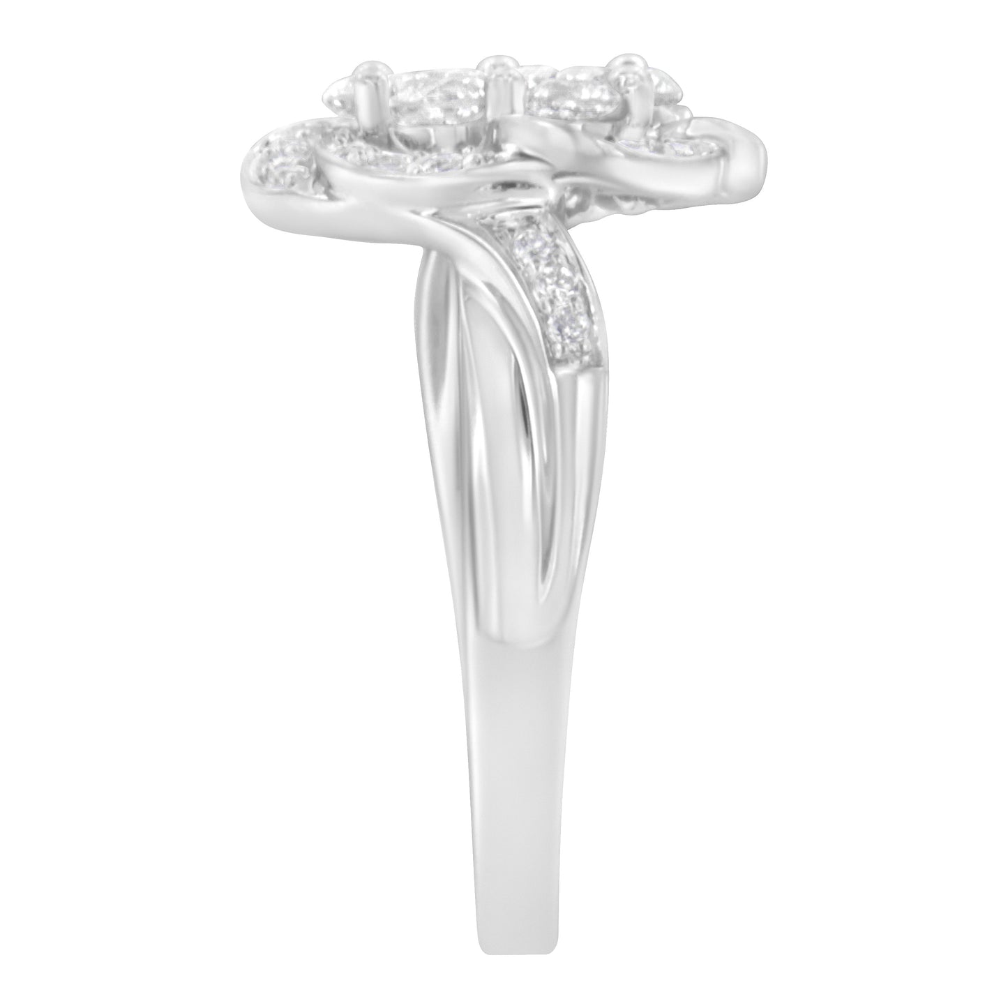 14K White Gold Floral Cluster Diamond Engagement Ring - Size 6