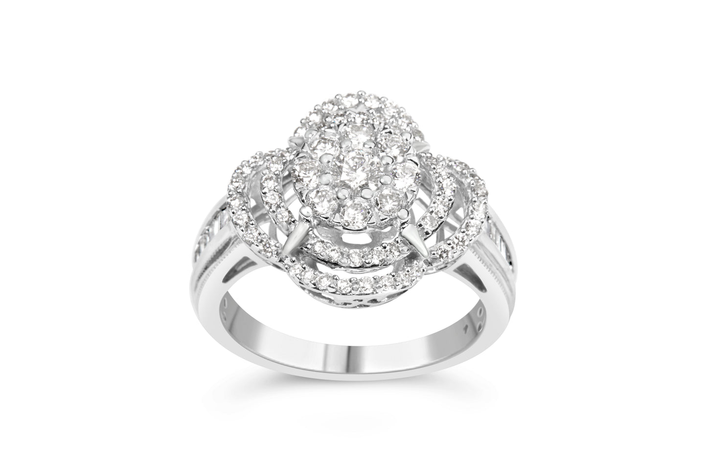 14K White Gold Diamond Floral Cluster Quatrefoil Ring - Size 6.75