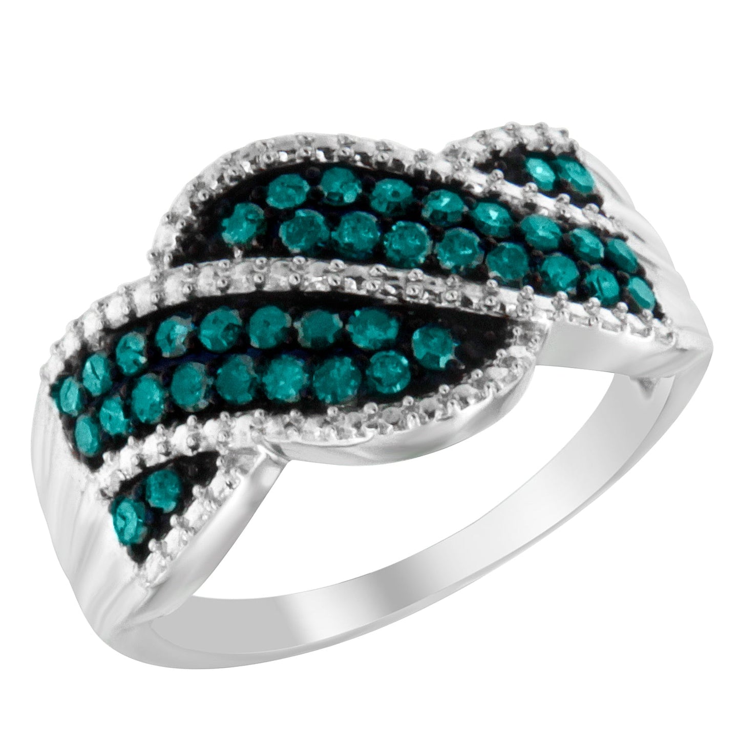 .925 Sterling Silver Treated Blue Diamond Cocktail Ring - Size 6-3/4