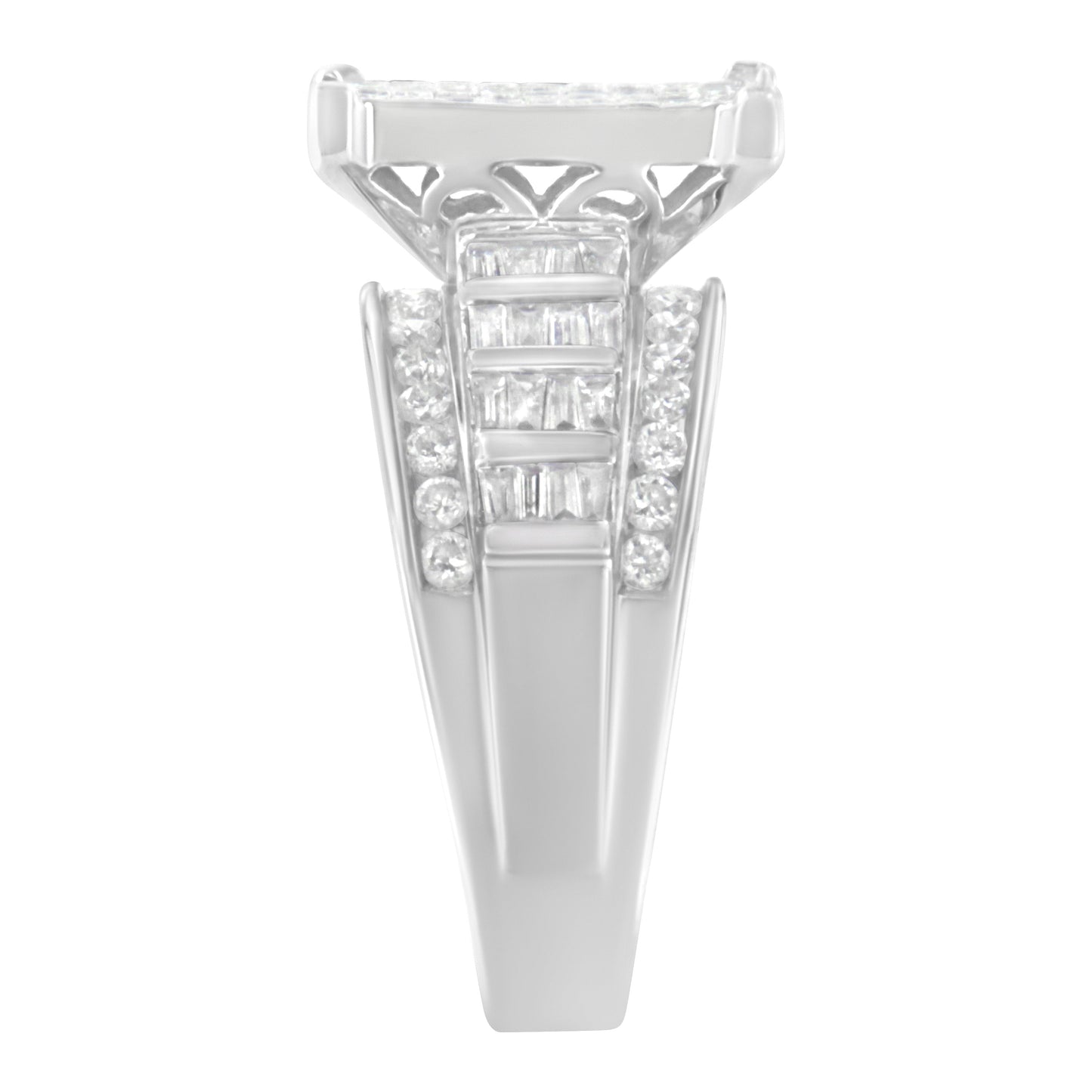 14K White Gold Mixed-Cut Diamond Rectangle Cluster Ring - Size 5