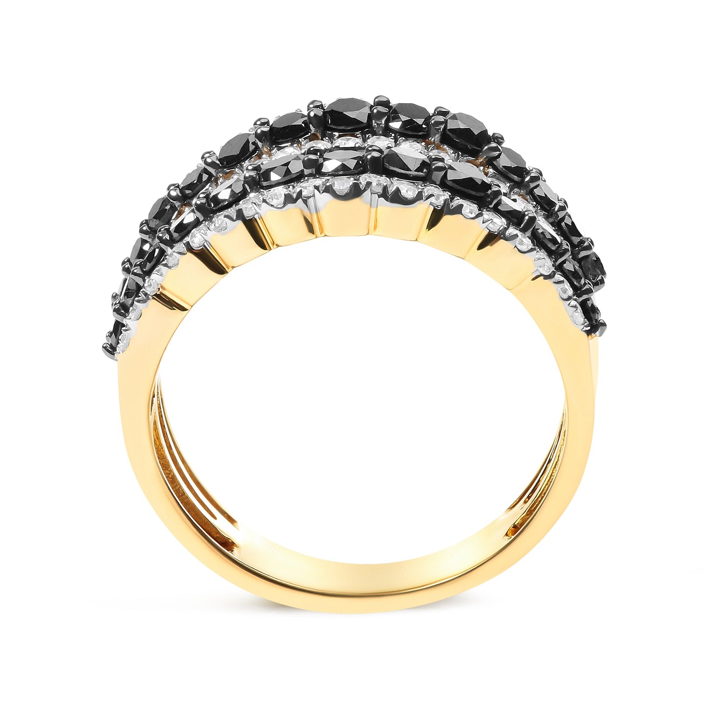 Anillo de banda de diamantes de múltiples filas de plata esterlina chapada en oro amarillo de 14K -