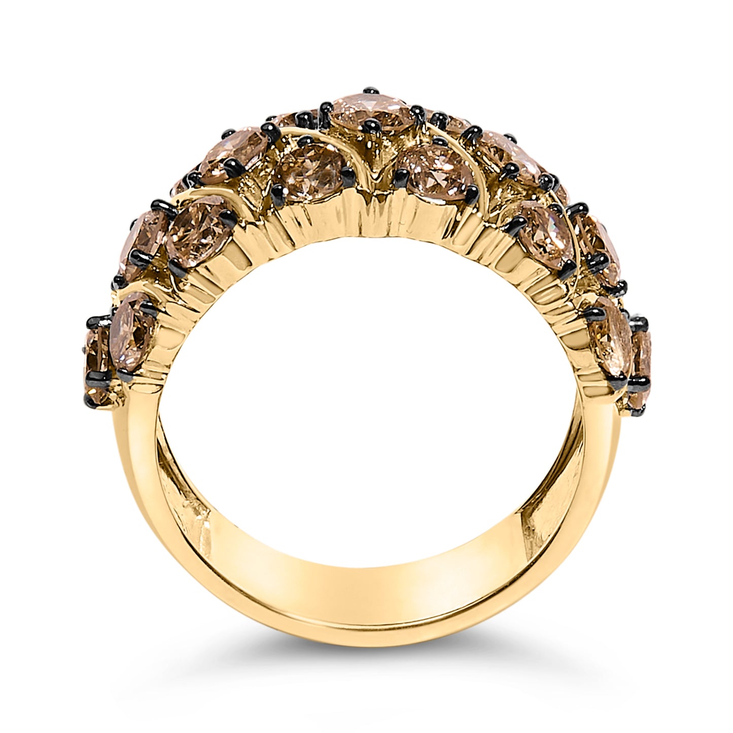 10K Yellow Gold Plated .925 Sterling Silver Champagne Diamond Ring - Size 7