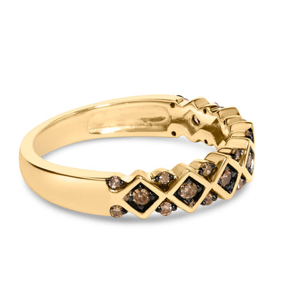 10K Yellow Gold Plated .925 Sterling Silver Champagne Diamond Band Ring - Size 7