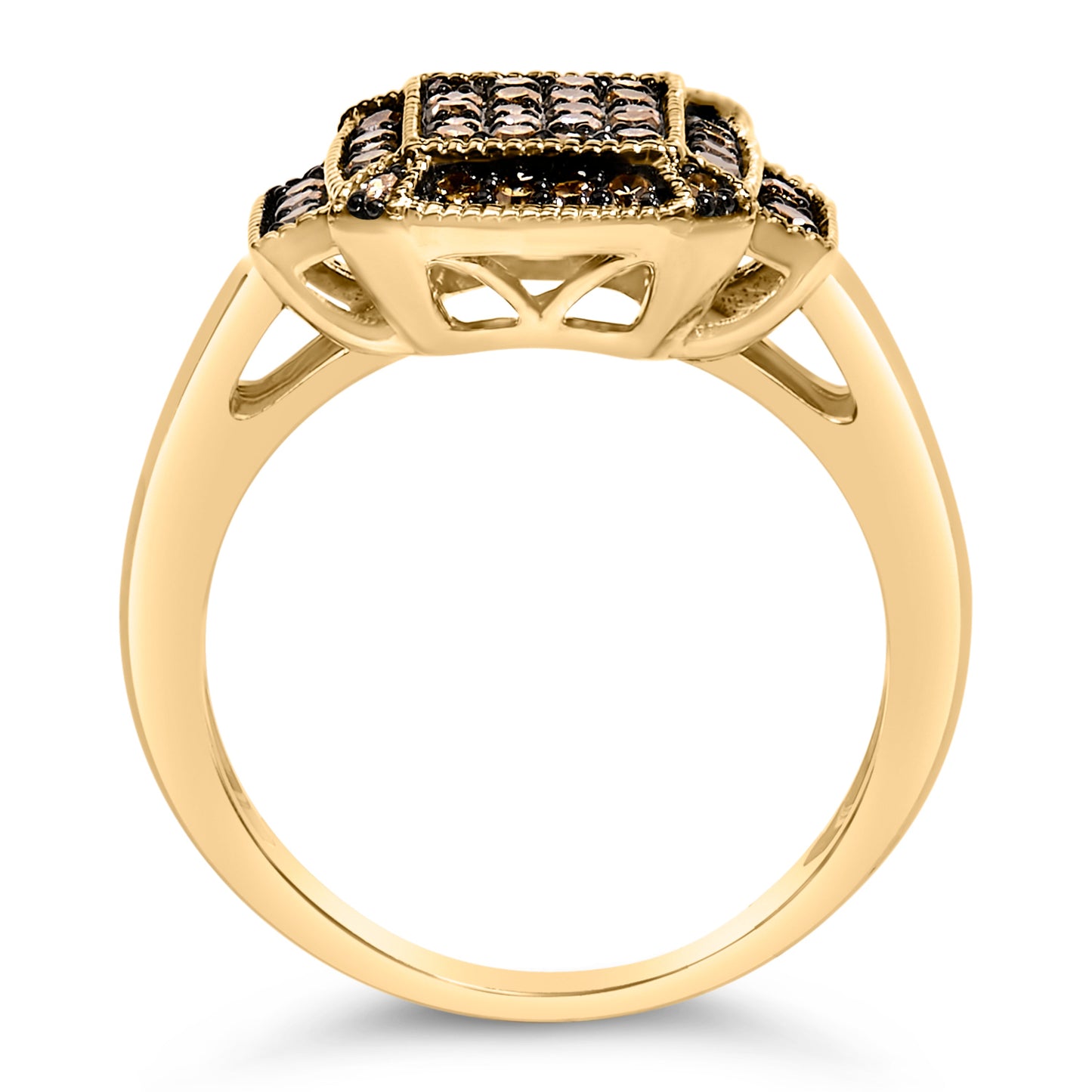 Anillo de Diamante Champagne de Plata Esterlina .925 Baño de Oro Amarillo de 10K - Talla 7