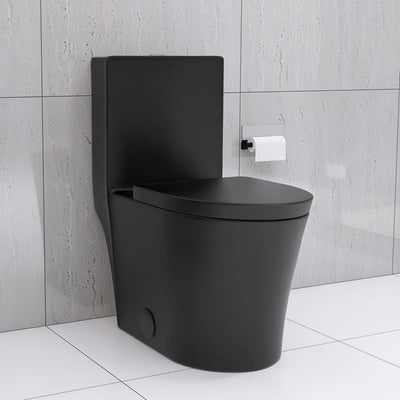 Matte Black Elongated One Piece Toilet Dual Flush 1.1/1.6 GPF Water Saving Map 1000g,Matte Black - Korvel