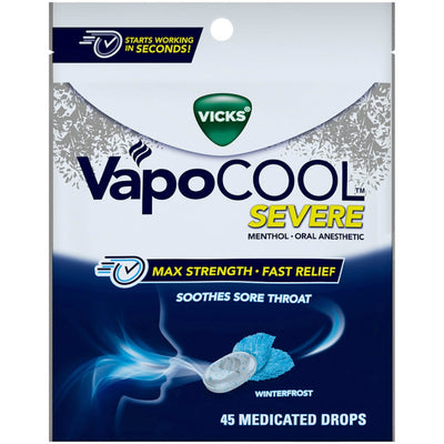 Vicks VapoCool Severe Max Strength Medicated Drops – Winterfrost (45ct)