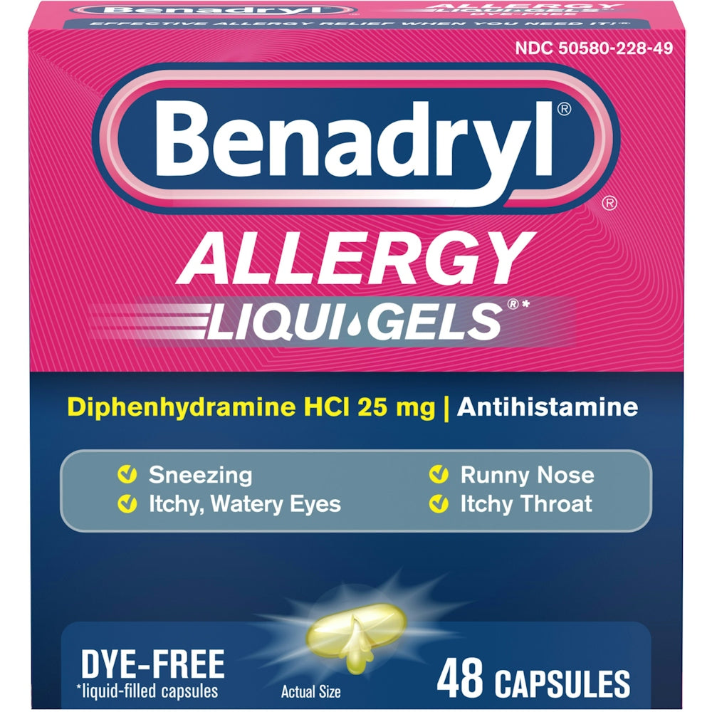 Benadryl Allergy Relief Capsules, Dye Free, 25 Mg