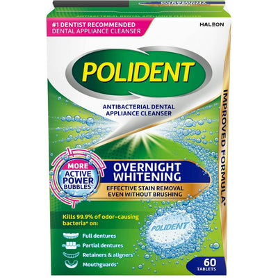 Polident Antibacterial Dental Appliance Cleanser Tablets - 60 Count