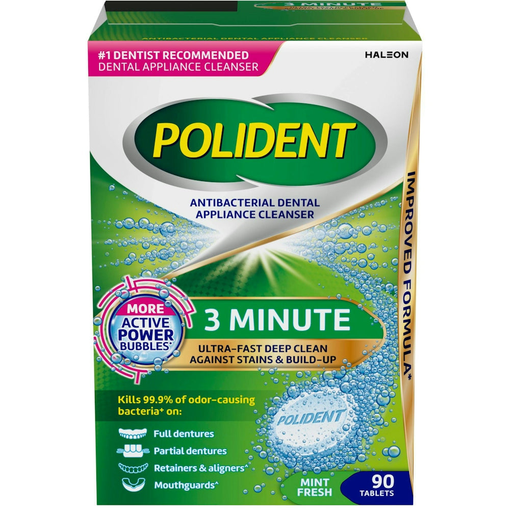 Tablettes nettoyantes antibactériennes pour appareils dentaires Polident 3 minutes