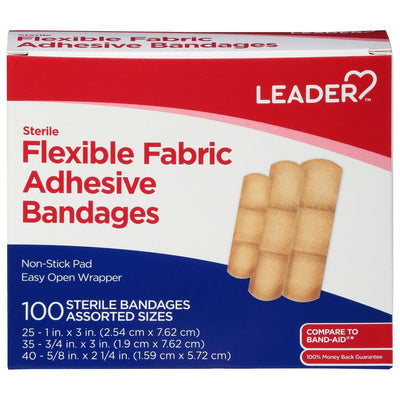 Bandages adhésifs en tissu flexible Leader - 100 unités
