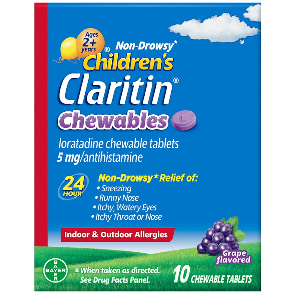 Tabletas masticables para el alivio de alergias sin somnolencia para niños, sabor uva