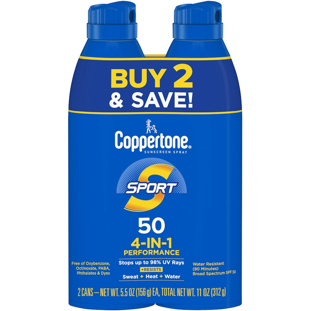 Spray de protector solar Coppertone Sport SPF 50 - 5.5oz, Paquete de 2