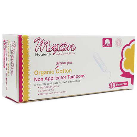 Tampones de Algodón Orgánico Maxim Hygiene - Absorbencia Super Plus, 16 Contenido