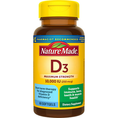 Nature Made Vitamin D3 Softgels, Maximum Strength, 10,000 IU