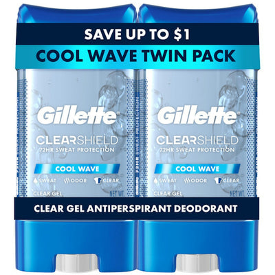 Gillette Clear Gel Antiperspirant & Deodorant for Men, Cool Wave, Twin Pack