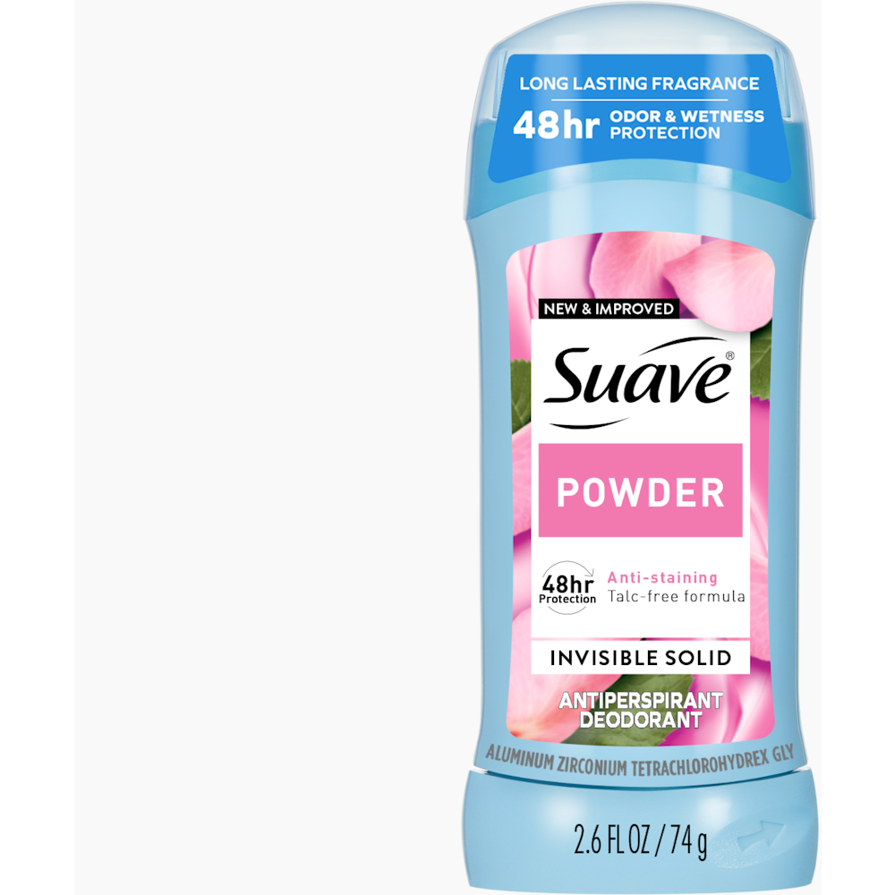 Déodorant antitranspirant solide invisible Suave, poudre 2,6 oz