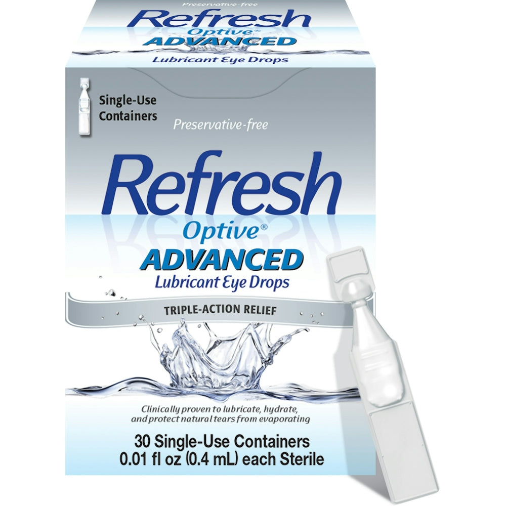 Gouttes oculaires Refresh Optive Advanced sans conservateurs - 30 contenants à usage unique