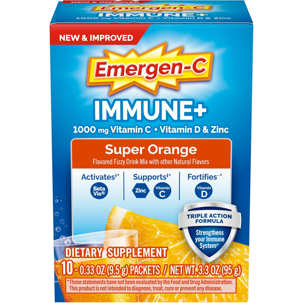 Emergen-C Apoyo Inmunológico Mezcla de Bebida Efervescente - Naranja Super 10 Ct