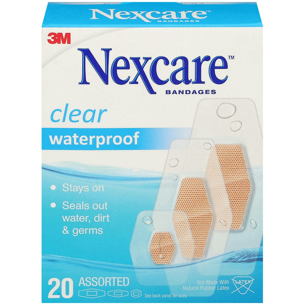 Bandages imperméables Nexcare - Clairs et respirants, tailles assorties, 20 unités