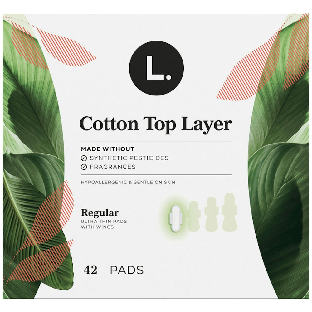 L. Serviettes en Coton Biologique, Absorption Régulière avec Ailes, 42 Comptes