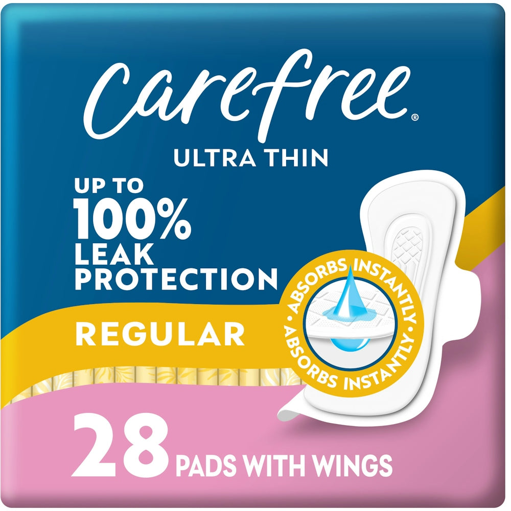 Serviettes hygiéniques ultra fines Carefree avec ailes - 28 unités