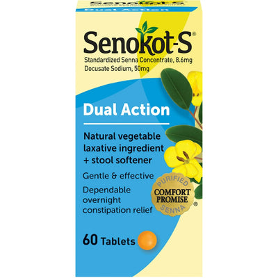 Senokot-S Laxatif à Double Action + Émollient de Selles, 60 Comprimés
