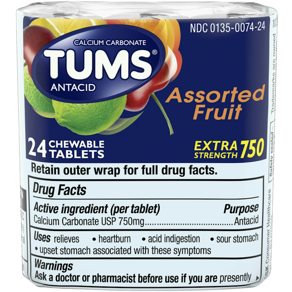 Tums Extra Strength Chewable Antacid Tablets, Fruit, 8 Count