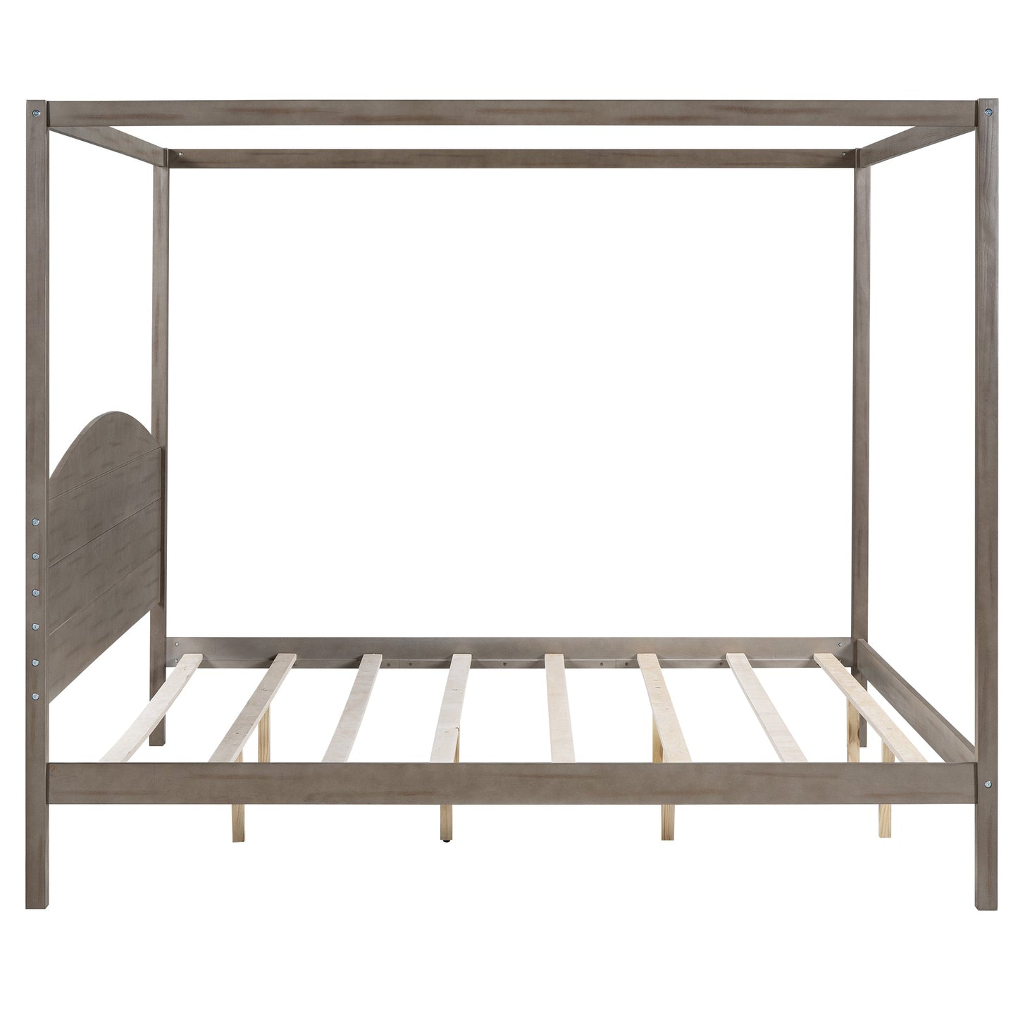 King Size Canopy Platform Bed with Headboard and Support Legs, Brown Wash - Korvel