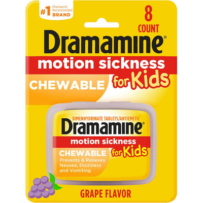 Dramamine Motion Sickness Relief for Kids - Chewable Grape Tablets