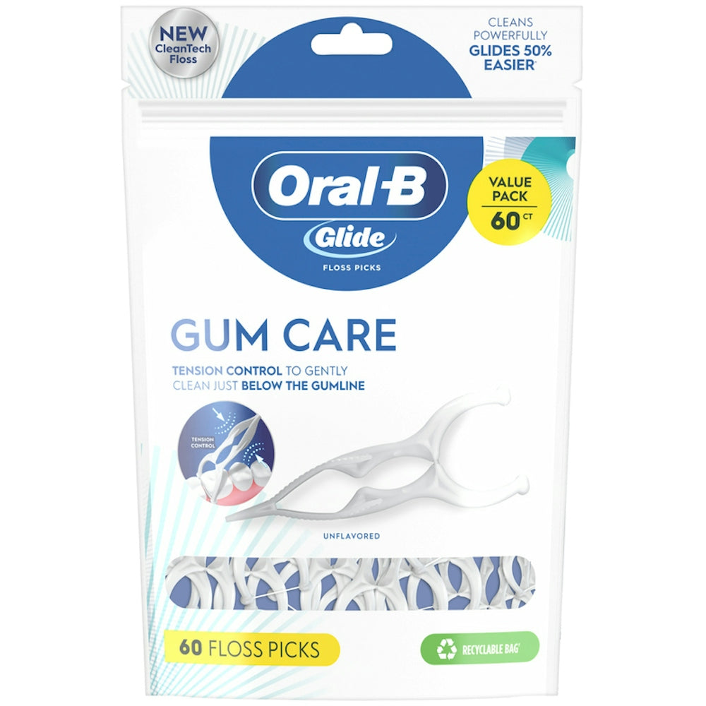 Oral-B Glide Cuidado de Encías Palillos de Hilo Dental - Sabor Menta Limpia, 60 Unidades
